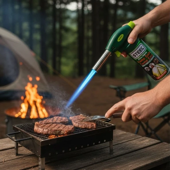 BUFFER® Outdoor Kamp, Piknik ve Tamir İşleri İçin Kamp Gazı Seti - Taşınabilir Pürmüz Alev Tabancası ve Yüksek Performanslı Gaz Kartuşu ürün görseli 1