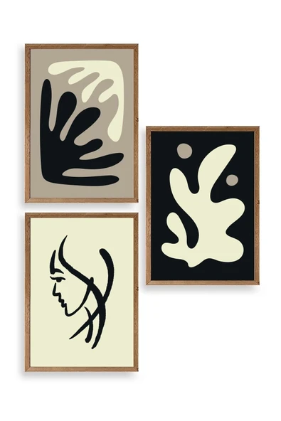 Soyut Üçlü Ahşap Çerçeveli Tablo 50 x 70 ürün görseli 1