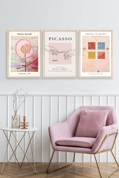 Ünlü Tablolar Üçlü Ahşap Çerçeveli Tablo 30 x 40 - Resim 2