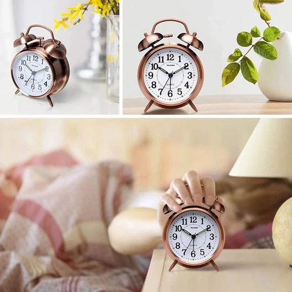 Nostaljik Metal Çalar Masa Saati Orta Boy - Resim 2