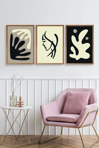 Soyut Üçlü Ahşap Çerçeveli Tablo 50 x 70 - Resim 2