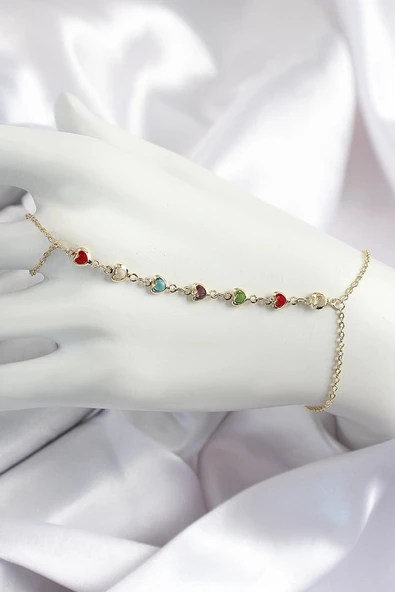 Pirinç Renkli Kalpli Zirkon Taşlı Y Model Gold Renk Kadın Şahmeran - TJ-SN680 ürün görseli 1