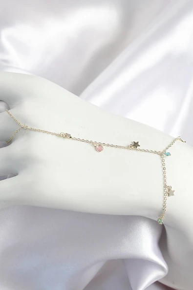 Pirinç Renkli Zirkon Taşlı Sallantılı Yıldızlı Model Gold Renk Kadın Şahmeran - TJ-SN707 ürün görseli 1