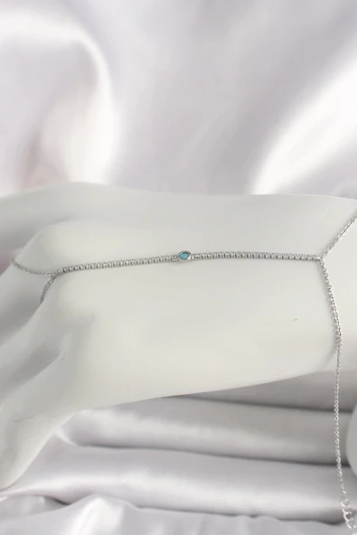 Pirinç Gümüş Renk Su Yolu Zirkon Taşlı Mavi Taş Detaylı Kadın Şahmeran - TJ-SN620 ürün görseli 1