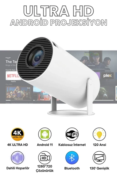 Taşınabilir Android Projeksiyon En Güncel Versiyon Wifi Destekli Akıllı Sinema Projektör Ultra Hd ürün görseli 1