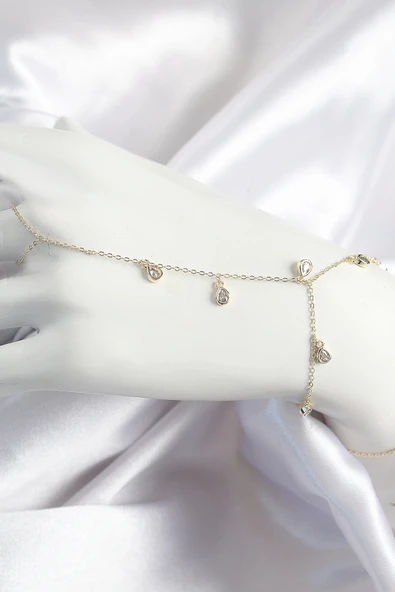 Pirinç Zirkon Taşlı Sallantılı Damla Model Gold Renk Kadın Şahmeran - TJ-SN703 ürün görseli 1