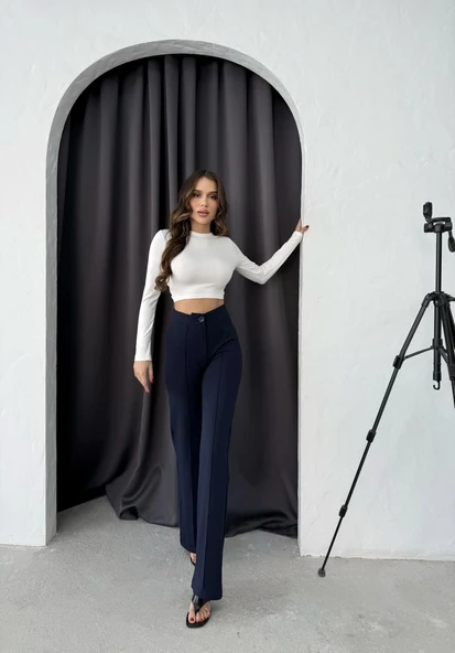 Düğmeli Palazzo pantolon lacivert p170091 ürün görseli 1