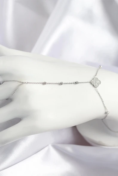 Pirinç Zirkon Taşlı Yonca Model Gümüş Renk Şahmeran - TJ-SN718 ürün görseli 1