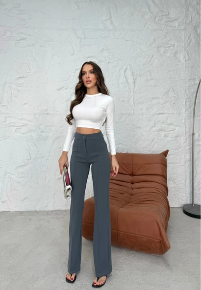 Düğmeli Palazzo pantolon füme p170091 ürün görseli 1