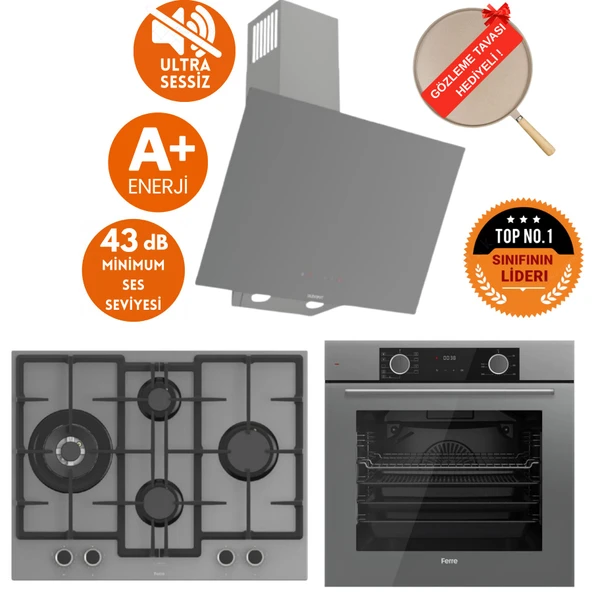 Ferre FryArt&SilentArt GILO/ Sessiz Antrasit Gri Ankastre Set ( D079-SA + XE63CPR  +ED078-WFA wok) ürün görseli 1