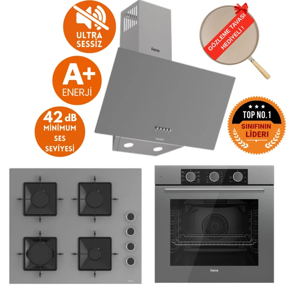 Ferre FryArt&SilentArt GRUY /Sessiz Yeni Seri Antrasit Gri Ankastre Set (D088-SA + QXE62CPR +SS208) ürün görseli 1