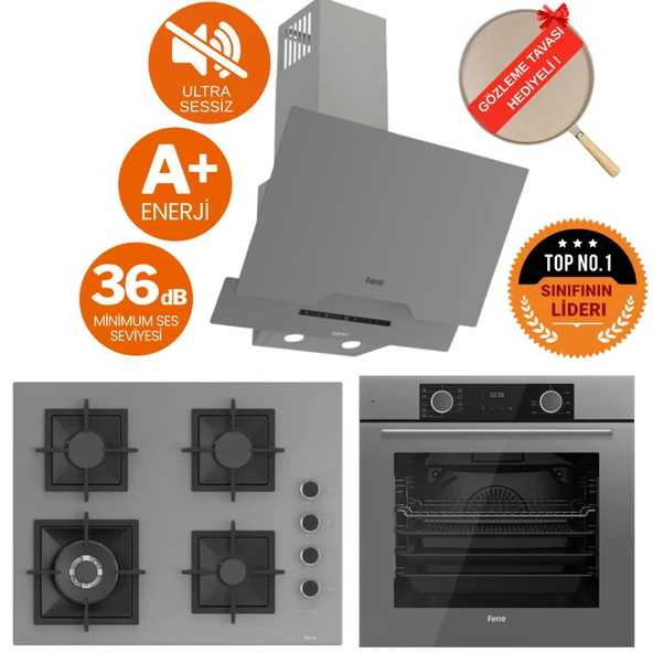 Ferre FryArt&SilentArt ESSA / Sessiz Antrasit Gri Ankastre Set ( D065-SA + XE63CPR  +SC408-WFA wok) ürün görseli 1