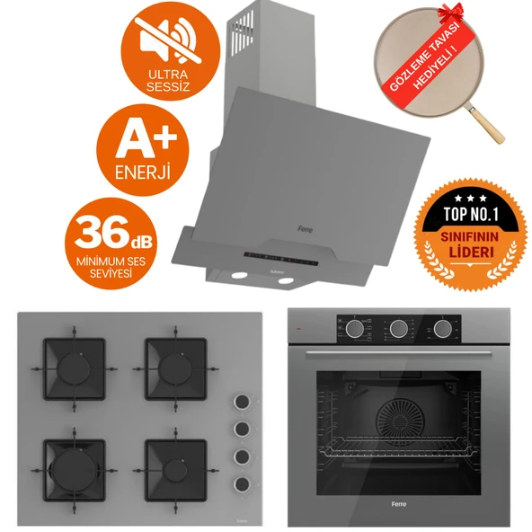 Ferre FryArt&SilentArt GRIY /Sessiz Yeni Seri Antrasit Gri Ankastre Set (D065-SA + QXE62CPR +SS208) ürün görseli 1