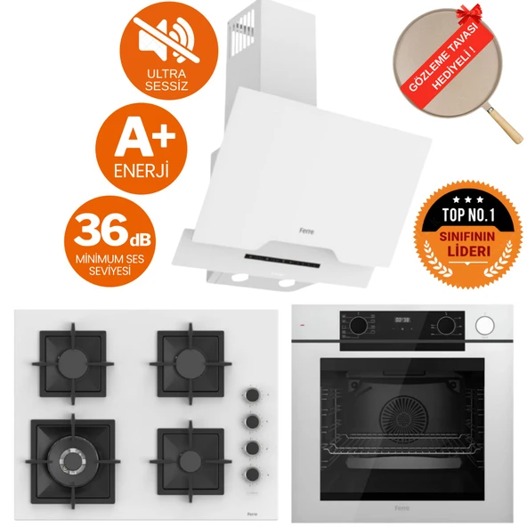 Ferre FryART&SteamART- SilentArt VENO/Sessiz Beyaz Ankastre Set (D064-SA + QEP64CB + SC406-WFA wok) ürün görseli 1