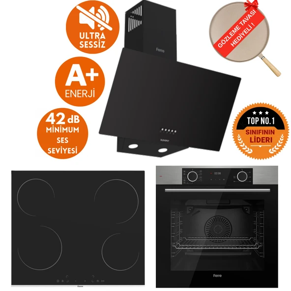 Ferre SilentArt&FryArt MICA Sessiz Vitro. Elektrikli Siyah Ankastre Set (D086-SA + MS261 + XE63MI ) ürün görseli 1
