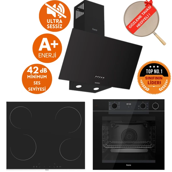 Ferre SilentArt&FryArt MUCA Sessiz Vitro. Elektrikli Siyah Ankastre Set (D086-SA + MS261 + QEP64CS) ürün görseli 1