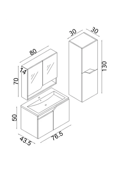 Teta Home Napoli 80 cm Mdf Banyo Dolabı Seti + Boy Dolabı  Atlantik Çam - Resim 5