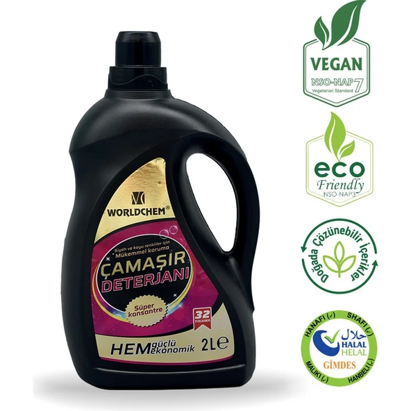Worldchem Bitkisel Sıvı Çamaşır Deterjanı Siyahlar Için Konsantre 2 Lt ürün görseli 1