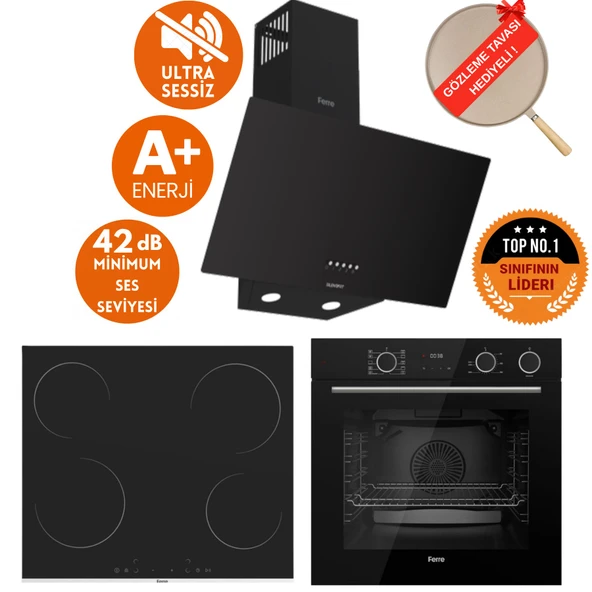 Ferre SilentArt&FryArt ESCA Sessiz Vitro. Elektrikli Siyah Ankastre Set (D086-SA + MS261 + XE64CS ) ürün görseli 1