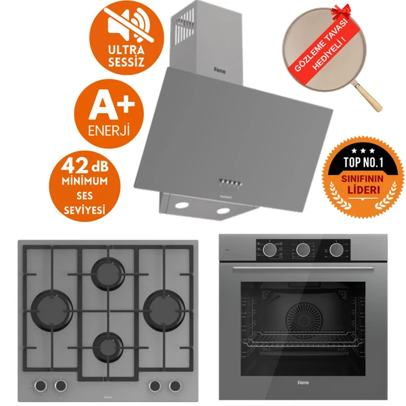 Ferre FryArt&SilentArt PIVA/ Sessiz Yeni Seri Antrasit Gri Ankastre Set (D088-SA + QXE62CPR +LN388) ürün görseli 1