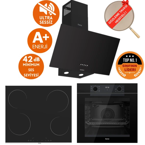 Ferre SilentArt&FryArt BACE Sessiz Vitro. Elektrikli Siyah Ankastre Set (D086-SA + MS261 + QEP63CS) ürün görseli 1