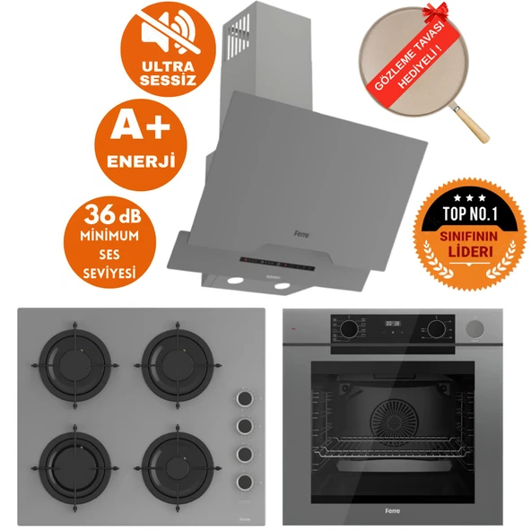 Ferre FryART&SteamART-SilentArt QL Sessiz Antrasit-Gri  Ankastre Set (D065-SA + QEP64CPR +CS208-FA) ürün görseli 1