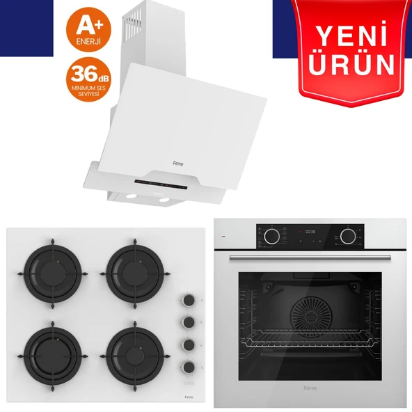 Ferre SilenArt Yeni Seri Ultra Sessiz Beyaz  Ankastre Set ( QBL62CB + CS206-FA  + D064 -SA) ürün görseli 1