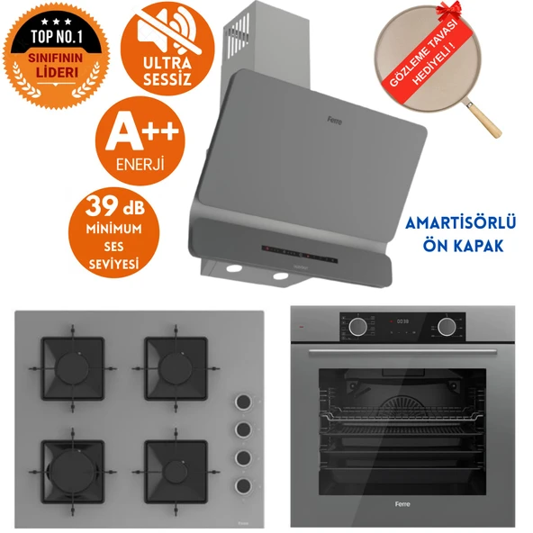 Ferre FryArt&SilentArt UVVA Sessiz Yeni Seri Antrasit Gri Ankastre Set (D082-SA + XE63CPR + SS208 ) ürün görseli 1