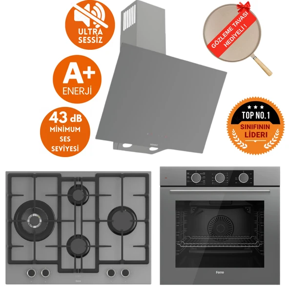 Ferre FryArt&SilentArt VENA/ Sessiz Antrasit Gri Ankastre Set (D079-SA + QXE62CPR +ED078-WFA 1'wok) ürün görseli 1