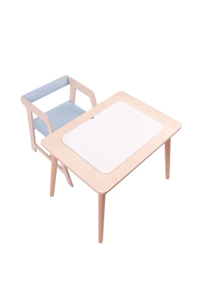 Montessori Çocuk Ahşap Oyun Etkinlik Çalışma Masası,Saklama Alanlı,Mavi Sandalye - Resim 4