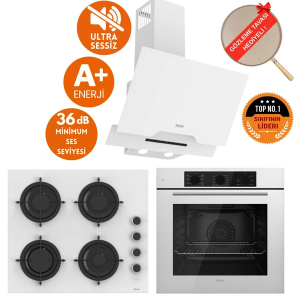 Ferre SilenArt Ritmo Ultra Sessiz Beyaz  Ankastre Set  ( D064 -SA + CS206 -FA  + QBL62CB ) ürün görseli 1