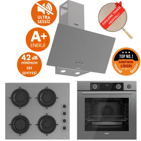 Ferre FryArt&SilentArt-SteamArt OBO Sessiz  Antrasit Gri Ankastre Set (D088-SA+ XE64CPR +CS208-FA ) ürün görseli 1