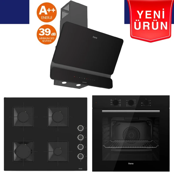 Ferre SilenArt Yeni Seri Ultra Sessiz Siyah  Ankastre Set ( QBL62CS  +  SS205 +  D080 -SA ) ürün görseli 1