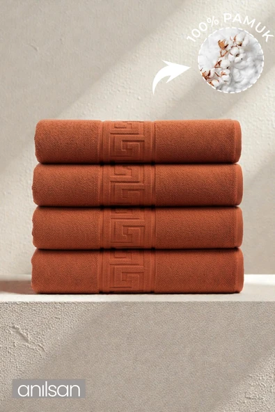 4'lü Greek Kiremit Banyo Havlusu - 70x140 Cm, 490 Gr, %100pamuk, Spa Ve Otel Havlusu ürün görseli 1