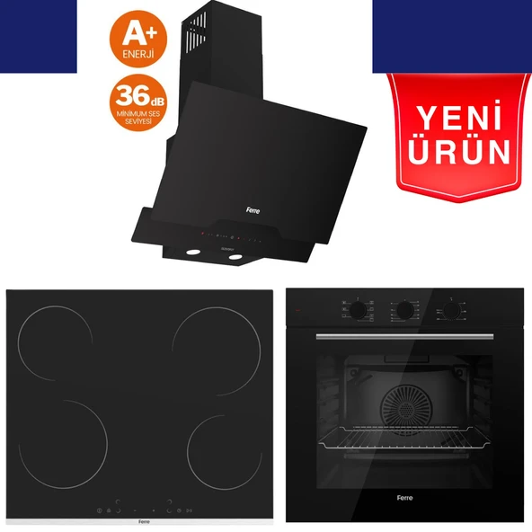 Ferre Notoria  Ultra Sessiz Vitroseramik Elektrikli Ankastre Set (QBL62CS + MS 261+ D063 -SA ) ürün görseli 1