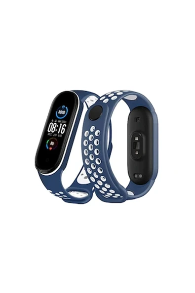 Xiaomi Mi Band 6 Spor Delikli Kordon - Lacivert-Beyaz-(5796) ürün görseli 1