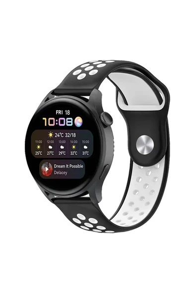 Watch 20mm Spor Delikli Kordon - Siyah-Beyaz-(5796) ürün görseli 1