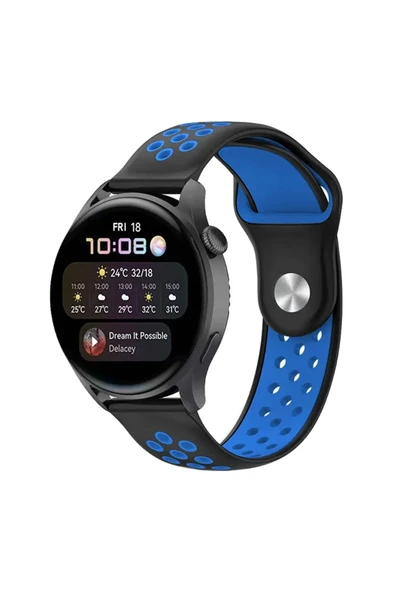 Watch 20mm Spor Delikli Kordon - Siyah-Mavi-(5796) ürün görseli 1