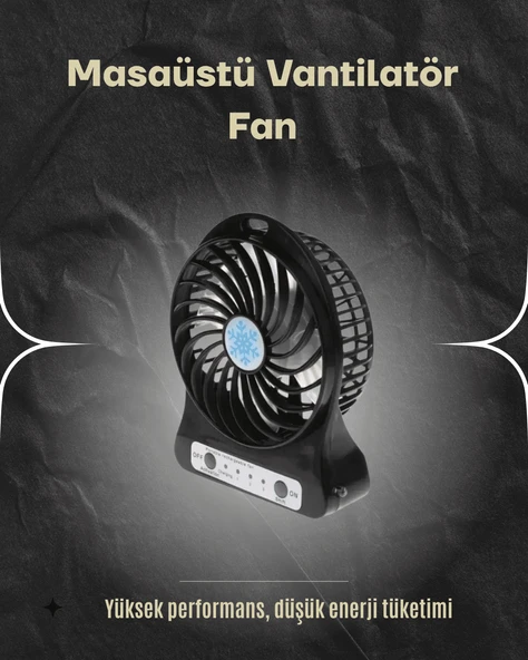 Şarjlı USB Fan – Masaüstü Mini Vantilatör, Taşınabilir, Işıklı, 3 Kademeli, Sessiz ürün görseli 1