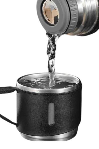 Termos Seti Paslanmaz Çelik 3 Bardaklı Vakumlu Termos Set 500 Ml 12 Saate Kadar Isı Koruma - Resim 2