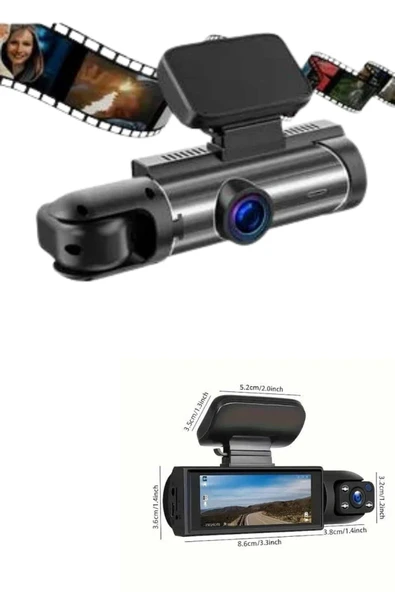 Araç İçi Full Hd Kamera Ön ve Arka Kameralı Ekranlı Araç Kamerası - Resim 2