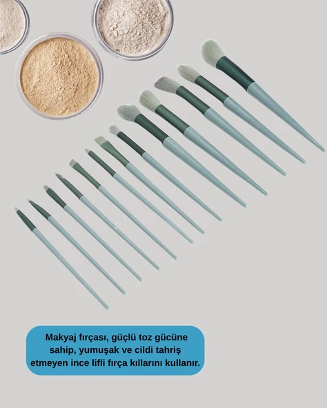 Göz Farı Allık Fondöten İçin Uygun 13'lü Makyaj Fırçası Seti Kompakt Tasarım - Resim 4