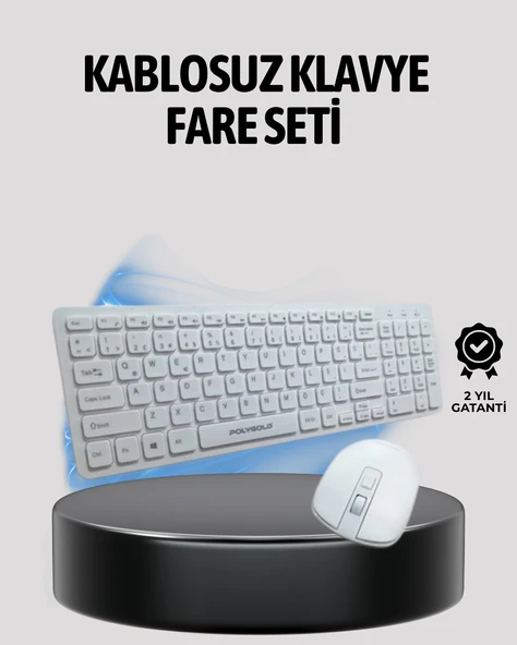 Beyaz Kablosuz Klavye Fare Seti Kablosuz Fare USB Alıcı PC Uyumlu - Resim 2