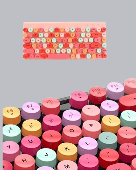 Bluetooth Retro Kablosuz Klavye ve Mouse Seti – 3 Cihaz Bağlantılı, Sessiz Tuş, Uzun Pil Ömrü - Resim 3