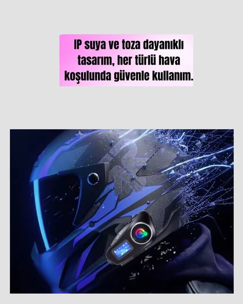 IP65 Suya Dayanıklı Kask Bluetooth Kulaklık LCD Ekranlı - Resim 4