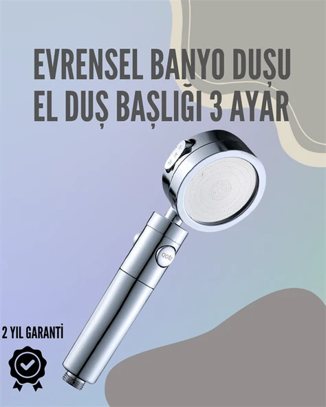 Paslanmaz Çelik Çok Fonksiyonlu El Duş Başlığı – 3 Modlu Püskürtme Seçeneği ürün görseli 1