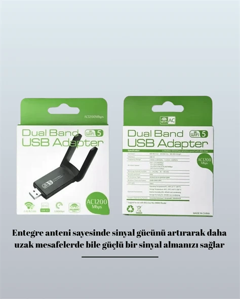 Tak-Çalıştır Özellikli Çift Bant WiFi Adaptör – 1200 Mbps - Resim 3