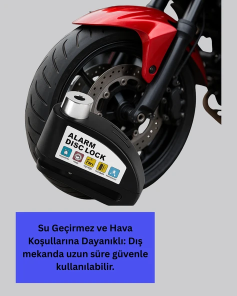 Ekonomik Alarm Disk Kilidi Motosiklet Scooter Bisiklet Güvenlik - Resim 4