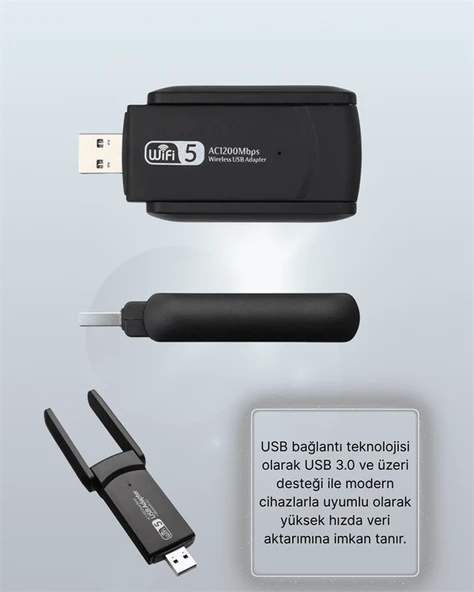 Tak-Çalıştır Özellikli Çift Bant WiFi Adaptör – 1200 Mbps - Resim 5