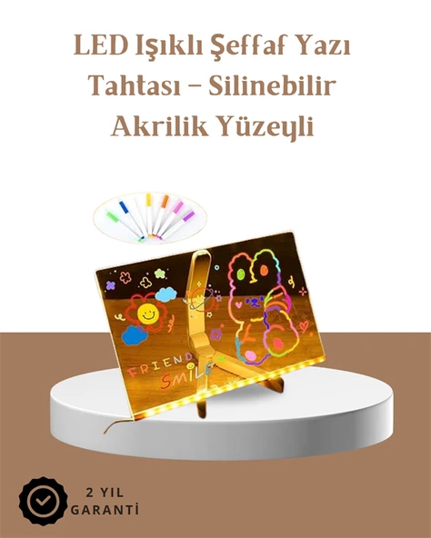 LED Aydınlatmalı Şeffaf Mesaj Tahtası – 30x20 cm, Neon Etkili Yazılar İçin Tasarlandı ürün görseli 1